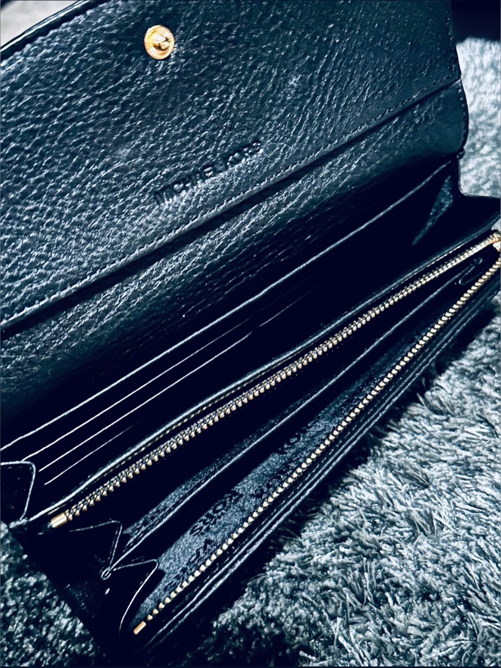 Michael Kors Black Leather Wallet with Gold Plaque Accent - Picture 3 of 4